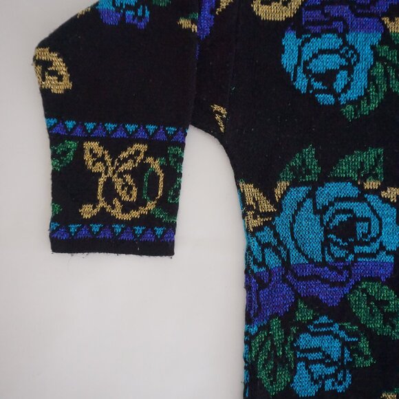 Vintage Holiday Time Black Floral Knit Sweater Eclectic Grandpa Grandmacore 22W - Picture 7 of 9